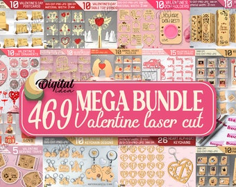 Valentine's Day Laser cut Mega Bundle, 469 Valentine lasercut deisgns, 3D laser cut SVG, pop up card, wine box, photo frame, figurines svg