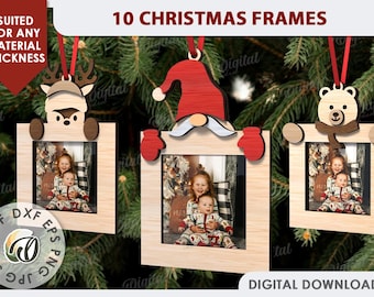 3D Christmas frames bundle, Xmas tree picture frame ornament laser cut, Christmas tree toy photo frames, cute layered photo ornament svg