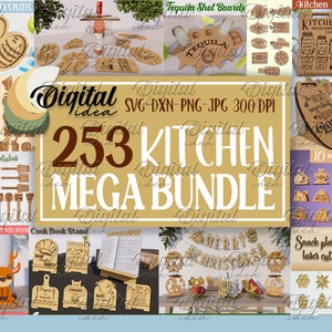 Küche Laser geschnitten Mega Bundle, 3D Küchen Bundle SVG, Schneidebretter, Küchenutensilien, Küchendekoration, Küchenset, Kochen, Backen SVG