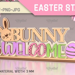 Bunny welcome svg, 3D Easter stand, easter sign laser cut, spring sign, easter home decor, standing easter sign, shelf sitter, home decor