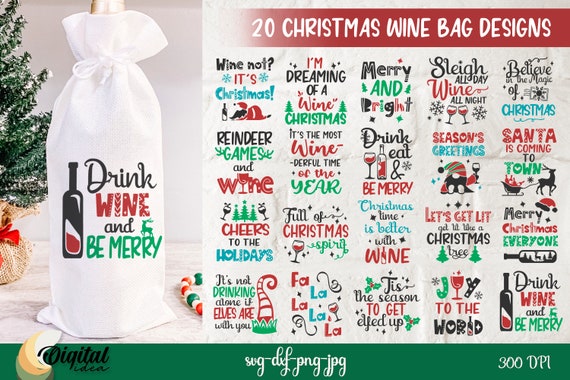 Christmas wine bag bundle SVG, Christmas wine quotes, wine sayings, funny wine quotes svg, wine gift bag svg, wine package, wine box svg