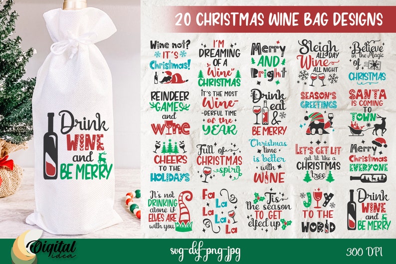 Christmas wine bag bundle SVG, Christmas wine quotes, wine sayings, funny wine quotes svg, wine gift bag svg, wine package, wine box svg image 1