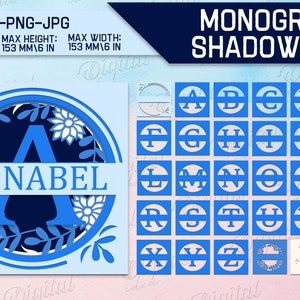 Split monogram shadowbox bundle, Floral alphabet shadow box paper cut, 3D papercut, 26 letters, personalized shadow box, custom layered svg