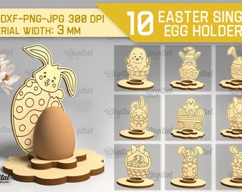 Pakiet posiadaczy pojedynczych jaj wielkanocnych, 3D stojak na jajka wielkanocne wycinane laserowo, Easter Bunny Egg Holder SVG, ładny grawerowany stojak na jajka SVG, Easter gnome SVG