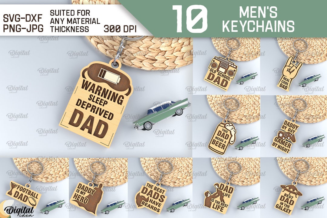 Father's Day Keychains Bundle, Dad Keychain Laser Cut, Father Wooden ...