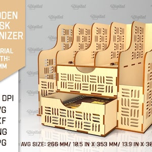3D Wooden desk organizer, desk organizer with drawers laser cut, storage bin, desktop office organizer svg, work documents holder
