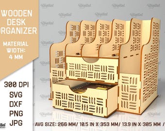 3D Wooden desk organizer, desk organizer with drawers laser cut, storage bin, desktop office organizer svg, work documents holder
