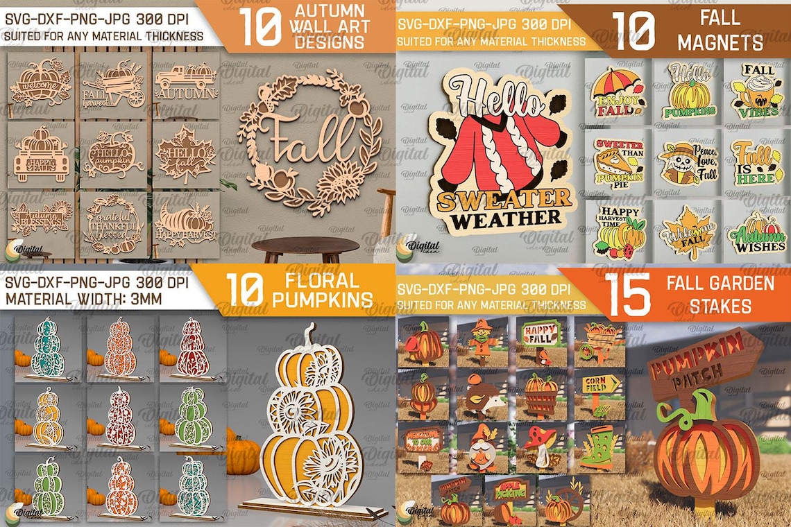Fall Laser Cut Mega Bundle, 227 Home Decor Lasercut Designs, 3D Laser ...