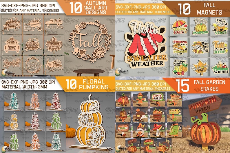 Fall Laser Cut Mega Bundle, 227 Home Decor Lasercut Designs, 3D Laser ...