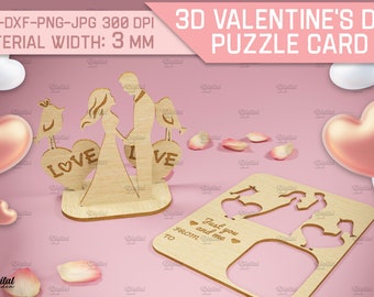 3D Valentine's day laser cut greeting card, Personalized Valentine gift, love card stand, lovers, wooden pop up card, couple svg, love svg