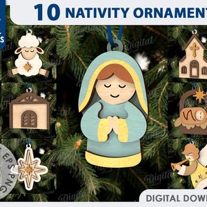 3D Nativity ornaments bundle, Christmas nativity characters laser cut, xmas layered tree decor svg, Jesus Christ svg, cute wooden ornaments