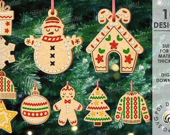 Christmas embroidery blanks bundle, Xmas ornament laser cut, wooden stitch pattern, Xmas tree hanger svg, sewing ornament, montessori, kids