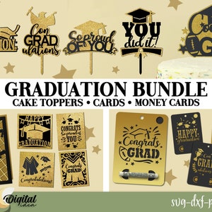 Paquete de corte de papel de graduación, corte de papel de tarjeta de felicitación de graduación, corte de papel de titular de dinero de posgrado en capas, topper de pastel svg, topper de cupcake svg