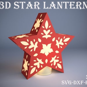 3D Star lantern, Papercut lantern template, Star shaped lamp SVG, 3D paper cut, Nightlamp, Boho, Home decor, lightbox SVG, floral pattern