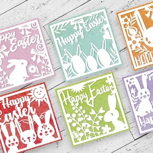 Frohe Ostern Karten bund, Osterkarte Scherenschnitt, Papierkarte SVG, Grußkarte, Osterhase svg, Ostereier svg, Cricut Layered Karten
