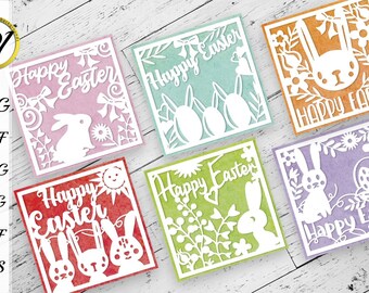 Happy Easter cards bundle, easter card paper cut, paper card SVG, greeting card, easter bunny svg, easter eggs svg, cricut layered cards
