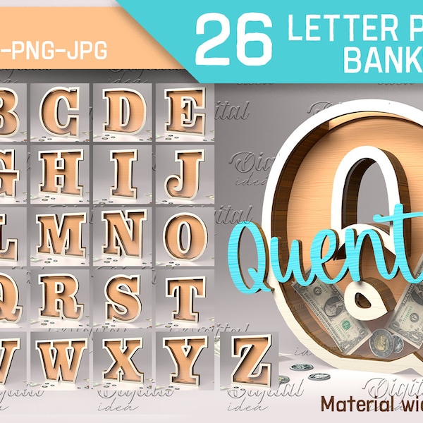 Paquete de alcancías de letras 3D, caja de alcancía Alphabet, de la A a la Z, 26 titulares de dinero, corte láser 3D, caja de ahorro, caja de efectivo, caja de dinero personalizada