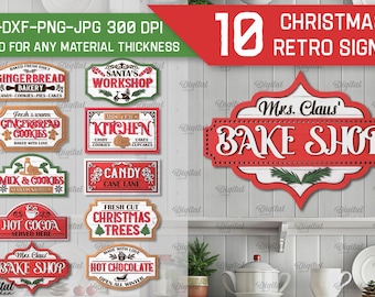 3D Christmas retro signs bundle, Christmas wall art laser cut, kitchen decoration, Xmas quotes svg, Santa's workshop, vintage wall hanger