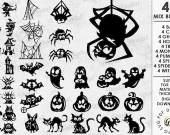 Halloween decorative elements bundle, spooky home decor laser cut, scary ghost, halloween svg, haunted house, witch, pumpkin, cat, monster