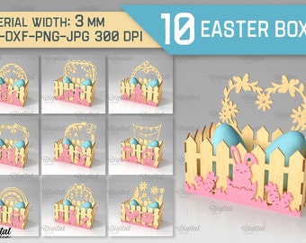 3D Easter boxes bundle, 3D easter storage laser cut, easter bunny box SVG, easter favor box, candy box svg, egg holder svg, candy holder svg