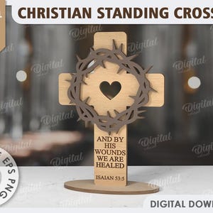 3D Christian standing cross, cross stand laser cut, religious quotes svg, Jesus Christ, bible verses, wood layered cross, home decor