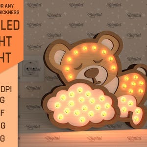 Kids wooden led night lamp, 3D baby night light lamp laser cut, teddy bear svg, bear led light box, childrens svg, baby nursery decor