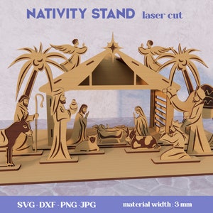 Nativity stand laser cut bundle, Nativity scene wooden stand, Standing pieces svg, Wooden nativity toys, 3D laser cut nativity puzzle