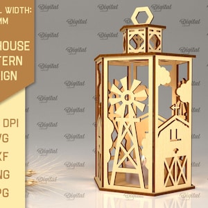 3D Farmhouse lantern, farm candle holder laser cut,, farmhouse scene svg, tealight lantern, rustic barn lamp, wooden tea candle holder