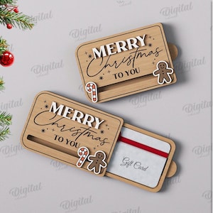 3D Christmas sliding gift card holder, gift card box laser cut, Merry Christmas SVG, wooden gift card case with a slider, gift card keeper