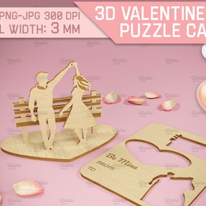 Tarjeta emergente del día de San Valentín, Lovers svg, regalo de San Valentín 3D, soporte de tarjeta de amor cortado con láser, tarjeta de felicitación emergente de madera, amor svg, pareja svg