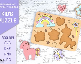 Wooden magic puzzle, 3D laser cut puzzle SVG, kids puzzles, montessori puzzle, baby puzzle, childrens game svg, unicorn svg