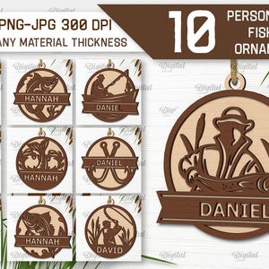 3D Personalized Fishing ornaments bundle, custom name wall hanger laser cut, fisherman paper cut, personalized fishing sign svg, home decor