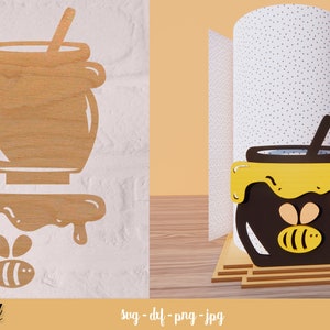 Suporte para rolo de abelha mel 3D, suporte para toalha de papel cortado a laser, suporte para rolo de cozinha 3D, corte a laser em camadas, cozinha Glowforge SVG, decoração de cozinha
