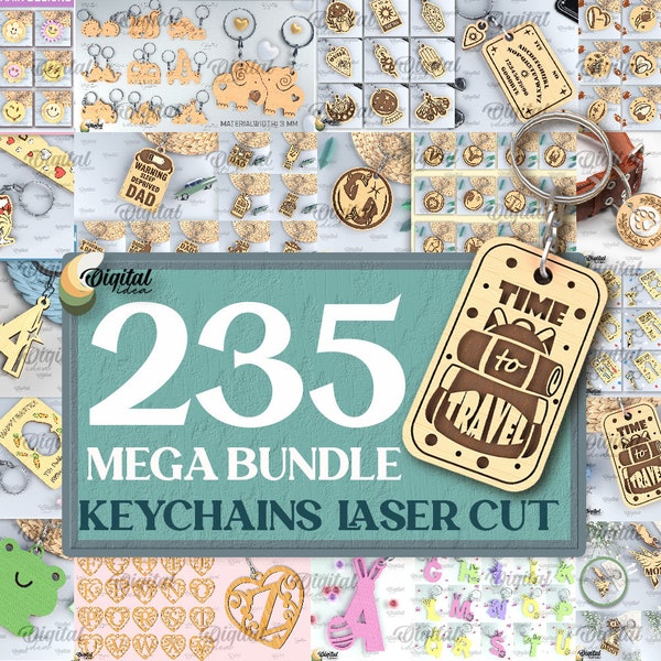 Mega Bundle, porte-clés découpé au laser, 235 motifs gravés au laser, porte-clé fête des mères svg, porte-clé bohème, porte-clés alphabet en bois