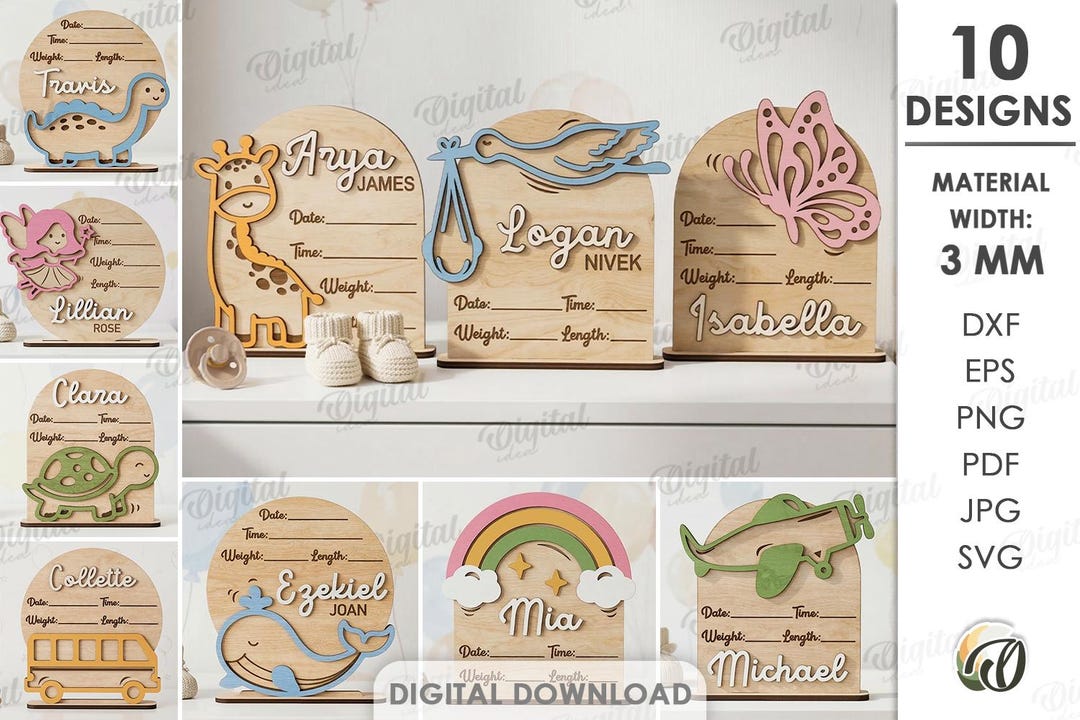 3D Personalized Baby Birth Stats Signs Bundle, Nursery Decor Laser Cut ...