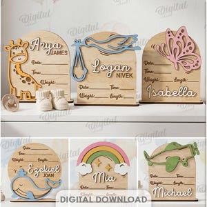 3D Personalized baby birth stats signs bundle, nursery decor laser cut files, new baby shelf sitter, metric birth sign stand, nursery decor