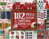 Christmas Paper cut Mega Bundle SVG, 182 designs, 3D and Layered papercut, Xmas 3D paper lanterns, Christmas banners, lanterns, cards, decor