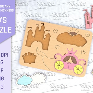 Wooden princess puzzle, 3D laser cut puzzle SVG, kids puzzles, montessori puzzle, baby puzzle, childrens game svg, castle svg