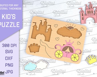 Wooden princess puzzle, 3D laser cut puzzle SVG, kids puzzles, montessori puzzle, baby puzzle, childrens game svg, castle svg