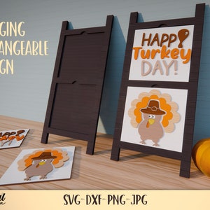 Thanksgiving leaning ladder Interchangeable Sign, Interchangeable Sign lasercut SVG, 3D Interchangeable tiles, Standing frame SVG