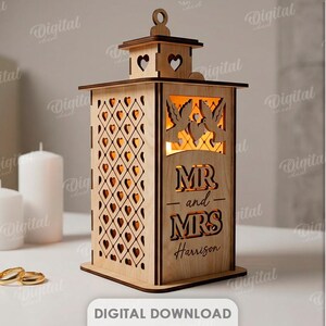 Paket med personliga bröllopslyktor, laserskurna teljushållare, värmeljuslykta, herr och fru svg, rustik blommig lampa bild 10