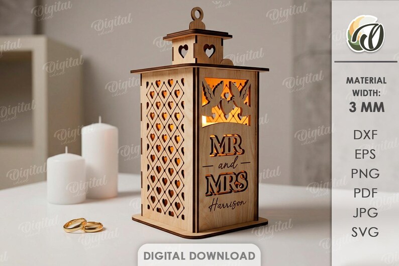 Paket med personliga bröllopslyktor, laserskurna teljushållare, värmeljuslykta, herr och fru svg, rustik blommig lampa bild 10