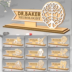 3D Doctor desk nameplates bundle, personalized name plate laser cut, custom doctor name plaque stand svg, doctors name plate, medical svg