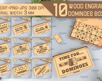 Paquete SVG cortado con láser de dominó, caja de dominó 3D cortada con láser, caja y elementos, juego de mesa, dominó de viaje svg, juego de mesa, caja con tapa svg