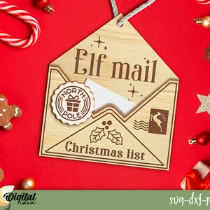 Elfenpost, Brief an den Weihnachtsmann SVG, Lasercut Lieber Santa Dekor, Weihnachtsmann mail glowforge designs, Weihnachten Wunschliste SVG, Weihnachtsbaum Ornament