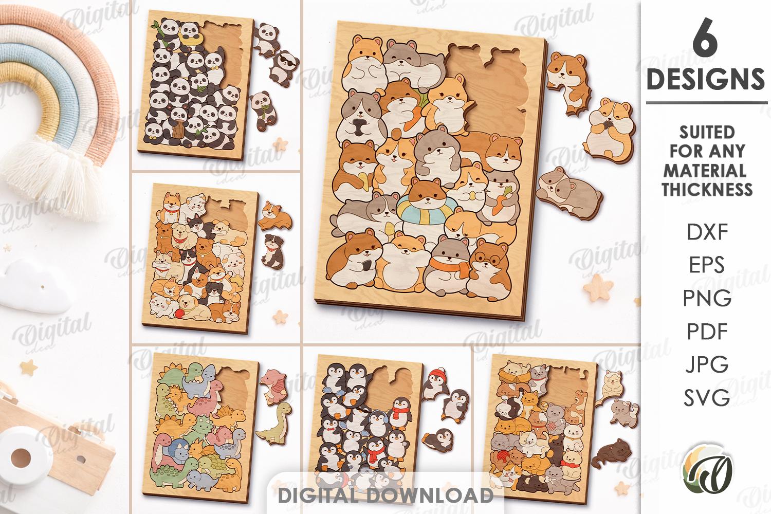 3D Animal Puzzles Bundle, Kids Puzzle Game Laser Cut Files, Montessori ...