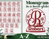 Christmas Monogram Letters svg, Snow globe alphabet svg, Personalized Christmas ornament, Xmas letter decor