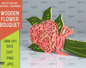3D Wooden rose bouquet stand, layered flowers laser cut, Mother's day gift svg, spring home decor, floral decor svg, roses, Grandma gift