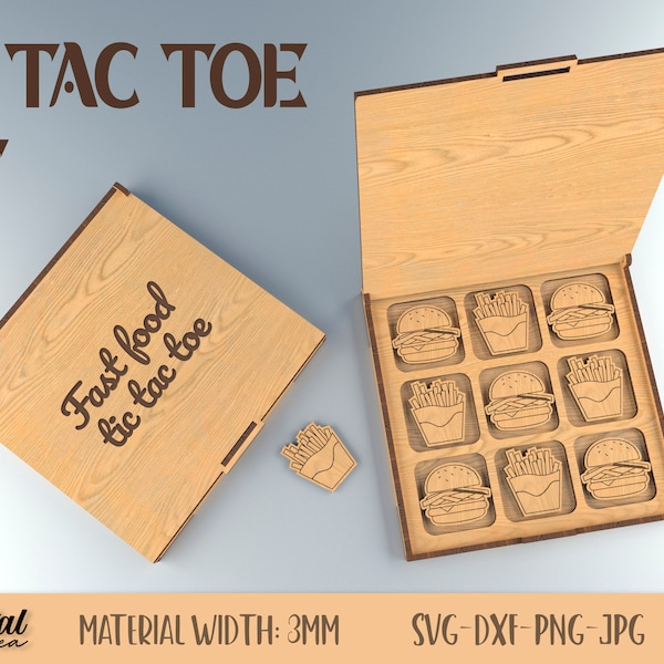 Fast food Tic tac toe set, Tic tac toe lasercut, Tic tac toe 3D sets, Tic tac toe box and elements, board game, hamburger svg, fries svg