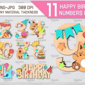 3D Happy Birthday numbers bundle, Happy birthday wall decor laser cut, birthday papercut, wooden layered wall sign, birthday party decor svg